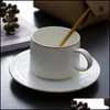 Tazze Nordic White Bone China Coffee Cup Set con cucchiaio Simple Home Office Vintage Latte Tazze da tè Milk Gift Drop Delivery Garden Kitc Dhum8