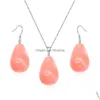 Earrings Necklace Teardrop Stone Jewelry Set Natural Gemstone Pendant And For Women Gift Love Wish Drop Delivery Sets Dhbd8