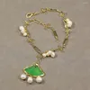 Pendant Necklaces GuaiGuai Jewelry White Keshi Pearl Chinese Knot Gold Plated Chain Necklace Green Jades Women Fashion Gifts