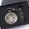 Pocket Watches Vintage Flower and Bird Carving Skeleton Dial Mehanical Hand Wind med FOB Chain för Mens Womens PJX1349