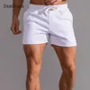 Short masculin short masculin samlona hommes loisirs été nouveau lacet-up sexy skinny plus taille 3xl mâle plage décontractée pantalon court bleu blanc 022023h