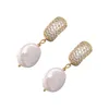 Boucles d'oreilles pendantes en acier inoxydable, cerceau tendance en Zircon naturel baroque, véritable perle, bijoux pour femmes, Kit de perçage d'oreille goutte