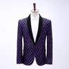 Ternos masculinos Blazers Marca Roxo Rhombus Xadrez Blazer Para Homens Xaile Collar Lantejoulas Blazer Terno Jaqueta Prom Stage Traje Mens Glitter Blazers Q582 230202