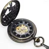 Pocket Watches Vintage Flower and Bird Carving Skeleton Dial Mehanical Hand Wind med FOB Chain för Mens Womens PJX1349