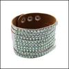 Link Chain Fashion Casual Personlig Rhinestone Wide Leather Armband Bangles Wrap Justerbara armband Arvband f￶r kvinnor Snap OtsA6