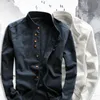 Mens Casual Shirts Hommes coton lin chemise formelle rétro Style chinois à manches longues col Mandarin chemises décontractées doux confort vêtements grande taille 7XL 230202