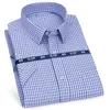 Mens Casual Shirts Mens Kort ärmskjorta Business Casual Classic Plaid Randig Kontrollerad manlig social klänning Skjortor Purple Blue Beach Quality Shirts 230202