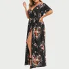 Plus size Dresses Size for Women Sexy Bohemian Vneck Floral Print Maxi Short Sleeve Boho Beach Party Long Vestidos 5XL 230202