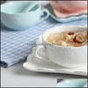 Conjuntos de vajillas 5.5 pulgadas Color en relieve Porcelana Cereal Tazón con placa de desayuno Taza de desayuno Manija Cuchara de helado Entrega de gota DHDBQ