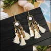 Dangle Chandelier Vintage Ethnic Long Tassel Earring Acrylic Bead Crystal Rice Beads Crescent Feather Earrings For Women Drop Deli Ottxa