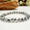 Strand 7mm Genuine Natural Grey Needle Hair Rutilated Quartz Crystal Beads Stretch Charm Bracelet Femme Just One