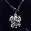 Anhänger Halsketten Schildkröte Halskette Tribal Imitation Yak Knochen Weiß Braun Geschnitzte Charms Anhänger Amet Vintage Geschenk Segen Glückstropfen Dhqag