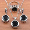 Necklace Earrings Set St Bridal Wedding Jewelry Silver Color Women Fashion Costume Natural Black Cubic Zirconia Round Accessories Js0146