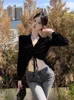 Camicette da donna Y2k Estetica All Match Camicetta da donna 2023 Moda coreana Blusas Elegantes De Mujer Fasciatura Vintage Scollo a V Sexy Crop Top