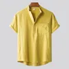 Męskie koszulki Mens o szyja hip-hop T-shirt t-shirt Home Vintage czysty kolor lniany solidny krótki rękaw retro bluzka letnia moda