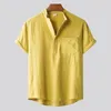 Men's T Shirts Mens O Neck Hip Hop T-Shirt Tops Home Vintage Pure Color Linen Solid Short Sleeve Retro Blouse Summer Fashion Men