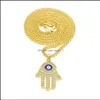Pendant Necklaces Blue Evil Eye Hamsa Hand Of Fatima Charm Long Cuban Chains For Women Ampmen Hip Hop Fashion Jewelry Drop Delivery P Dhnq2