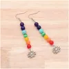 Ciondola il lampadario Nuovo 7 Chakra Orecchini pendenti lunghi per le donne Perle di pietra naturale Reiki Healing Yoga Orecchino Gioielli casual etnici W Dh4Rv