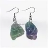 Charm Irregar Brut Ore Pierre Naturelle Charmes Boucles D'oreilles Fluorite Améthystes Quartz Cristal Agates Crochet En Acier Inoxydable Goutte Deli Dhgarden Dhimc