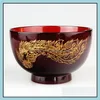 Bowls Natural Jujube Wooden Bowl Soup Rice Noodles Kids Lunch Box Kitchen Tableware Dragon And Phoenix Drop Delivery Home Garden Din Dhbl8