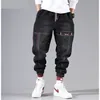 Herenbroek mode hiphop streetwear heren vrachtjeans elastische taille mannelijke harem joggers sky blauw zwart 230202