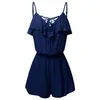 Women's Jumpsuits & Rompers 2023 Summer Fashion Casual Spaghetti Strap Ruffle Detail Lace Up Romper Halter Basic Sleeveless Tank Tops Camiso