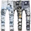 Mens Jeans vandring byxa rippade hiphop high street mode märke pantalones vaqueros para hombre motorcykel broderi nära montering