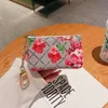 Wallet Women Men Designer Keychain Fashion Läderpåse Keyrings Brand Colorful Flower Zipper Coin Credit Card Holder Bag