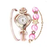 ساعة Wristwatches Pearl Pendant Wristwatch التناظرية الكوارتز للنساء Montre سوار ساعة 2023 لباس الساعة Relogio Feminino