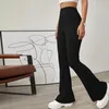 Pantalon femme printemps automne femmes extensible Streetwear Slim Flare tricot coton mince mode côtelé jambe large pleine taille haute décontracté