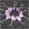 Nyckelringar Naturliga Amethyst Rough Stone Keychains Healing Crystal Mineral Prov Handväska Keyring Pendant Accessories Drop de Dhgarden Dhskq