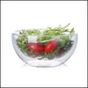 Bowls Double Layer Transparent Glass Bowl Heatresistant High Borosilicate Salad Vegetable Dessert Ice Cream Tableware Drop Delivery Dhhpr