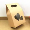 Emballage cadeau 10 pièces sac alimentaire en papier Kraft Double coeur avec poignée emballage artisanal fenêtre en PVC pour stocker de petits bonbons séchés