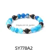 Z koraliki 8 mm matowy niebieski pasek Agat Kamienne koraliki Hematytowe Lava Strand Bracelety dla kobiet mężczyzn Joga Buddha Biżuteria Energy Drop D Dhgarden Dh8q1