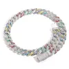 Cadena de eslabones cubanos de 15 mm, collar de diamantes lleno de hielo, pulseras de circón coloridas de Hip Hop para hombres y mujeres