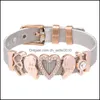 Link Chain Crystal Heart Star Slide Charm Keeper Bracelets Stainless Steel Fine Mesh Bracelet Christmas Jewelry Friend Friendship D Dhyb5