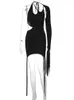 Casual jurken Summer Women Fashion Club 2023 Elegante snaren een schouder Backless Hollow Out Design Bandage Sexy Mini Dress