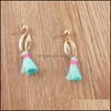 Dangle Lustre Bohème Shell Gland Boucles D'oreilles Colorf Soie Tissu Alliage Forme Longue Boucle D'oreille Pour Les Femmes Bijoux Cadeaux Livraison Ot6Mj