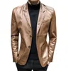 Men's Suits & Blazers Men Jacket 2023 Solid Color Faux Leather Suit Jackets Male Slim Long Sleeve Lapel Business Blazer Coat For Autumn Wint