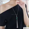 Pendant Necklaces Boho Long Crystal Tassel Necklace 4 Colors Natural Stone Sweater Chain For Women Jewelry Accessary Gifts Drop Deli Ot5Wh