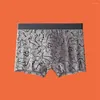 Underpants Men Print Boxer Briefs Cotton Underwear Sexy Shorts Bulge Pouch Enhance Penis Panties Breathable Elastic Boxers