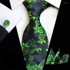 Bow Ties Men's 8 CM Floral Silk Necktie Pocket Square Cufflinks Set Wedding Party Business Neckties Handkerchief