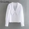 Women's Blouses Shirts Snican basic white peter pan collar women blouse long sleeve office ladies uniform shirt za autumn spring camisa mujer chic 230202