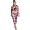 Designer New 2023 Womens Tracksuits Plaid Zipper Hooded Coat Pants Fashion Casual Sports Two-piece Set 5 Colours