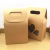 Emballage cadeau 10 pièces sac alimentaire en papier Kraft Double coeur avec poignée emballage artisanal fenêtre en PVC pour stocker de petits bonbons séchés
