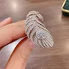 Wedding Rings Sparkling Zircon Feather Ring Women's Luxury Adjustment Ins Exaggeration Advanced Finger Accessory