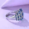 Wedding Rings Luxury Female Blue Stone Ring Classic Silver Color Engagement Crystal For Women