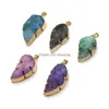 Pendant Necklaces 5Pcs Mixed Natural Stone Agate Heart Moon Leaf Shape Gemstone Pendants Gold Plated For Necklace Women Jewelry Gift Dh21I