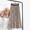 Skirts 2023 Summer Leopard Print Retro Chiffon Skirt Female Korean Version Of Harajuku Stretch High Waist Pleated Long