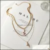 Pendant Necklaces Punk Mtilayer Gold Plated Long Metal Chain Necklace Choker Rhinestone Snake For Women Wedding Jewelry Gift 3401 Dr Dhwtc